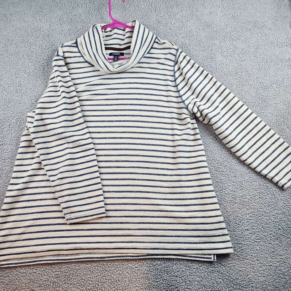 CHAPS 1X Pullover Blue White Stripes Cowl Neck French Terry